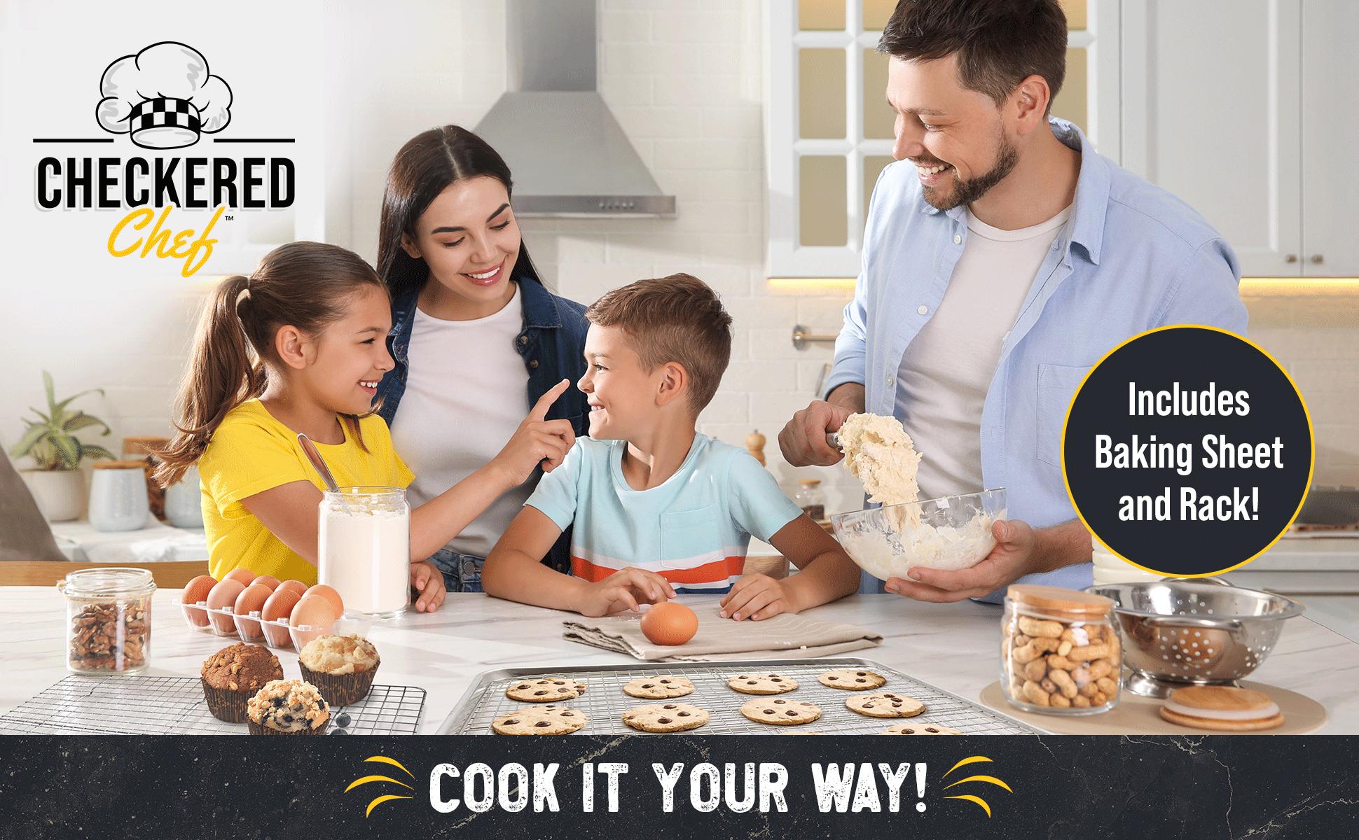 Checkered Chef Baking Sheet Pan and Cooling Rack - Half Sheet, 18" x 13" Aluminum Cookie Sheets and Stainless Steel Wire Rack for Baking