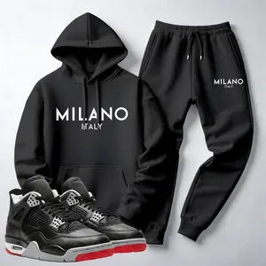 Men's Milano Printed Hoodie and Drawstring Sweatpants Set, Menswear, Casual Athletic Long Sleeve Hooded Jacket & Trousers for Fall & Winter, Men's Clothing for Daily Wear, Sportswear Indoor Outdoor, Tracksuit, Athleisure Summer Clothes