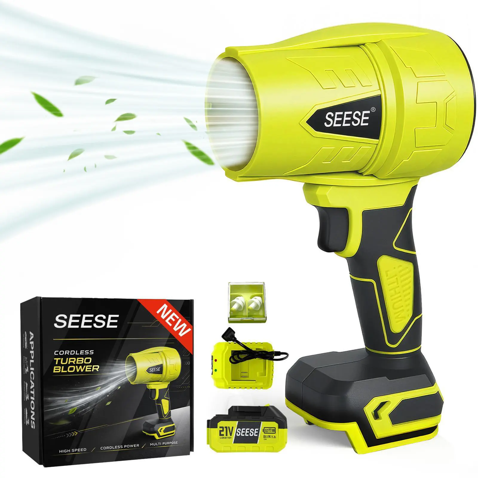 SEESE Cordless Leaf Blower, Turbo Jet Blower for Yard Leaves, Driveway Sand & Car Drying - 260 CFM High Speed with Ergonomic Handle for Easy Operation SEESE Cordless Leaf Blower, Turbo Jet Blower for Yard Leaves, Driveway Sand & Car Drying - 260 CFM High Speed with Ergonomic Handle for Easy Operation