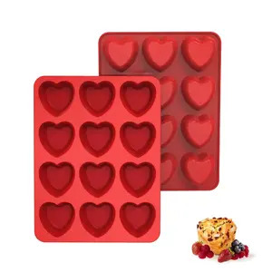 Silicone Heart Muffin Pan (2 Pack) - Nonstick Silicone Molds for Baking, Cupcake Pan for Brownies, Tartlets and Egg Bites