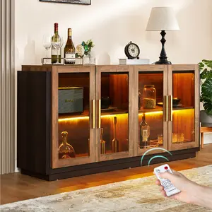 VanAcc Sideboard Buffet Cabinet with Storage, 64" Kitchen Sideboard with LED Light, Modern Wood Glass-Buffet Cabinet for Dining Room, Kitchen, Hallway, Living Room