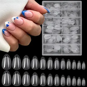240pcs Short Almond Fake Nails, Transparent Soft Gel Artificial Nails, Full Coverage for Nail Extension, DIY Salon Use, Clear Nail Tips