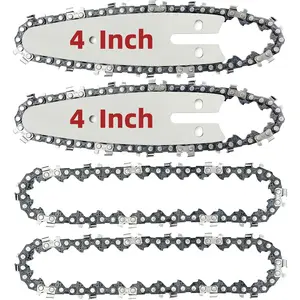4 Inch Mini Chainsaw Chain and Bar for Replace  Pruner Mini Chainsaw Hand Held 4 Inch Cordless Chainsaw Chains 1/4"LP .043" Gauge 28 Drive Links for   [4Chains + 2Bars]