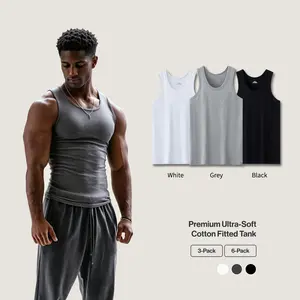 Premium Ultra-Soft Cotton Fitted Tanks 3 Pack / 6 Pack men's tank top, Ribbed Sleeveless Undershirt for Men, Breathable Stretch Cotton Muscle Fit Athletic Gym Shirt, Casual Everyday Basic Tank Tee, Moisture Wicking Lightweight Workout Tops