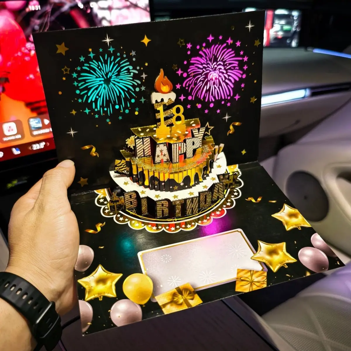 Fireworks Pop Up Birthday Card, Light and Music, interactive greeting card, and, Perfect Gift for Husband, Men, Women, Mom, Grandma, Pop Up Cards