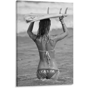 Hot Girl Posters Italian Surfer Girl Beach Black And White Surfing Photograph Vintage Poster