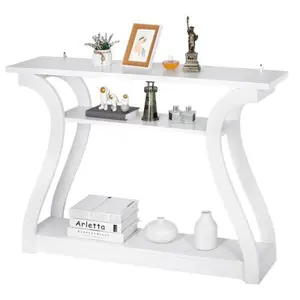 ZENSTYLE Wood Console Table 3 Tier Modern Accent Sofa Table with Curved Legs for Living Room Bedroom Entryway, White