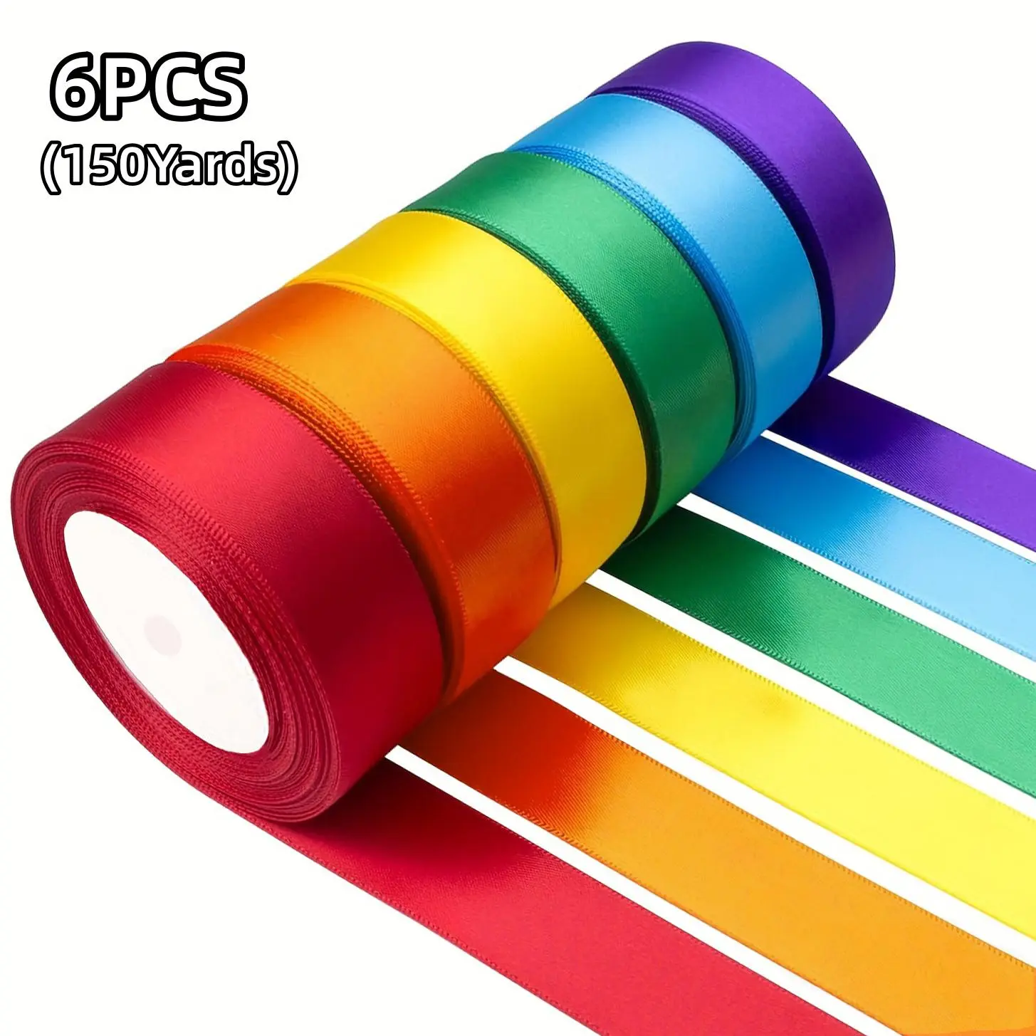 Premium Rainbow Satin Ribbon, 150yd 1-Inch Wide, Vibrant Rich Colors, Smooth Glossy Texture, Durable Fade-Resistant Fray-Proof Multi-Purpose Sewing Accessory