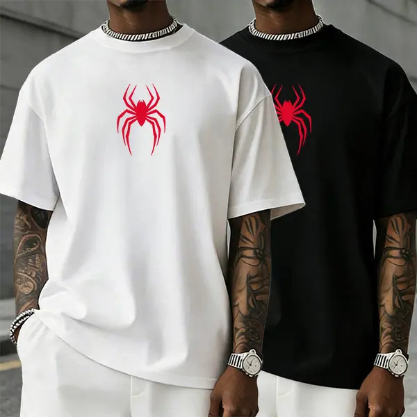High street style red spider print short-sleeve T-shirt! Oversized loose fit, minimalist design with a cool vibe—full street-style flair that effortlessly captures a bad‑boy teen aesthetic. Super eye‑catching for everyday outings!