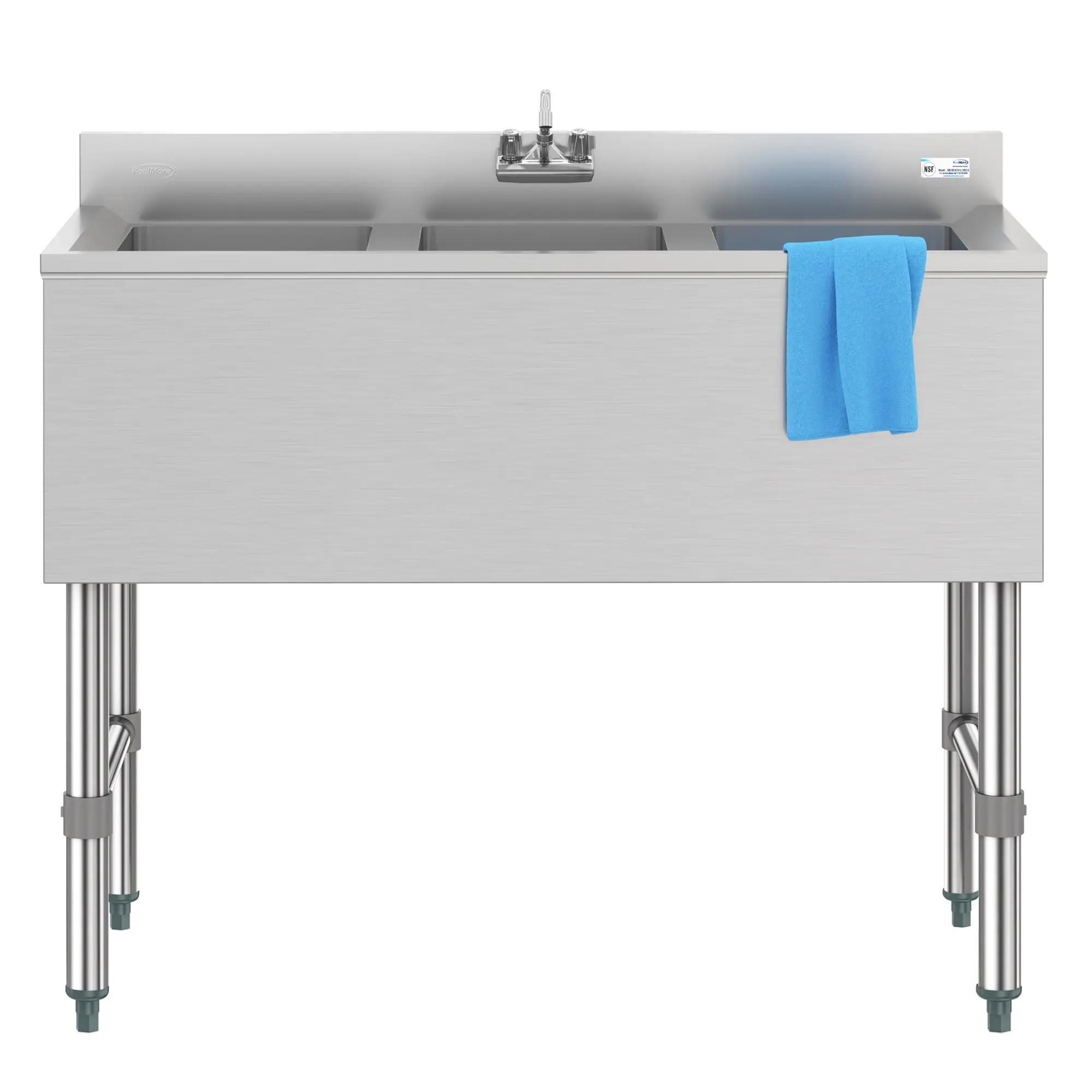 38 in. Three-Compartment Commercial Bar Sink with 3 in. Backsplash and Low Lead Faucet, NSF Certified in Stainless Steel (SBR3B38-320)