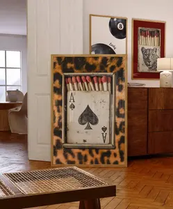 Retro Leopard Matchbox Printable Wall Art, Playing Card Poster, Kitchen Print, Trendy Dorm Room And Bar Cart Decor, Leopard Wall Art Gift