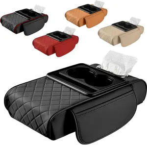Car Armrest Cushion Center Console Cover with Cup Holder&Tissue Box&Phone Holder