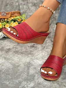 Women's Fashionable Solid Color Platform Slides, Casual Comfortable Peep Toe Design Slippers for Indoor Outdoor Wear, All-match Slide Sandals for Daily Wear, Open Toe Platform, Walking Shoes