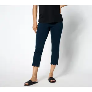 Women with Control Prime Stretch Petite Denim Scalloped Hem Crop Pants