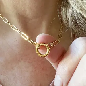 Stainless steel paper clip circle pendant clavicle chain DIY pendant bracelet personality men and women couple gift party jewelry
