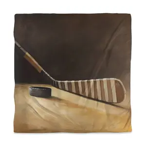 360 Stand Queen Size Duvet Cover - 3817-SWCQ-SP20 Stick & Hockey Puck Design, Versatile Durable Microfiber Face, Easy-to-Care Brown Hockey Theme Sports Home Decor Bedding Linen, Durability