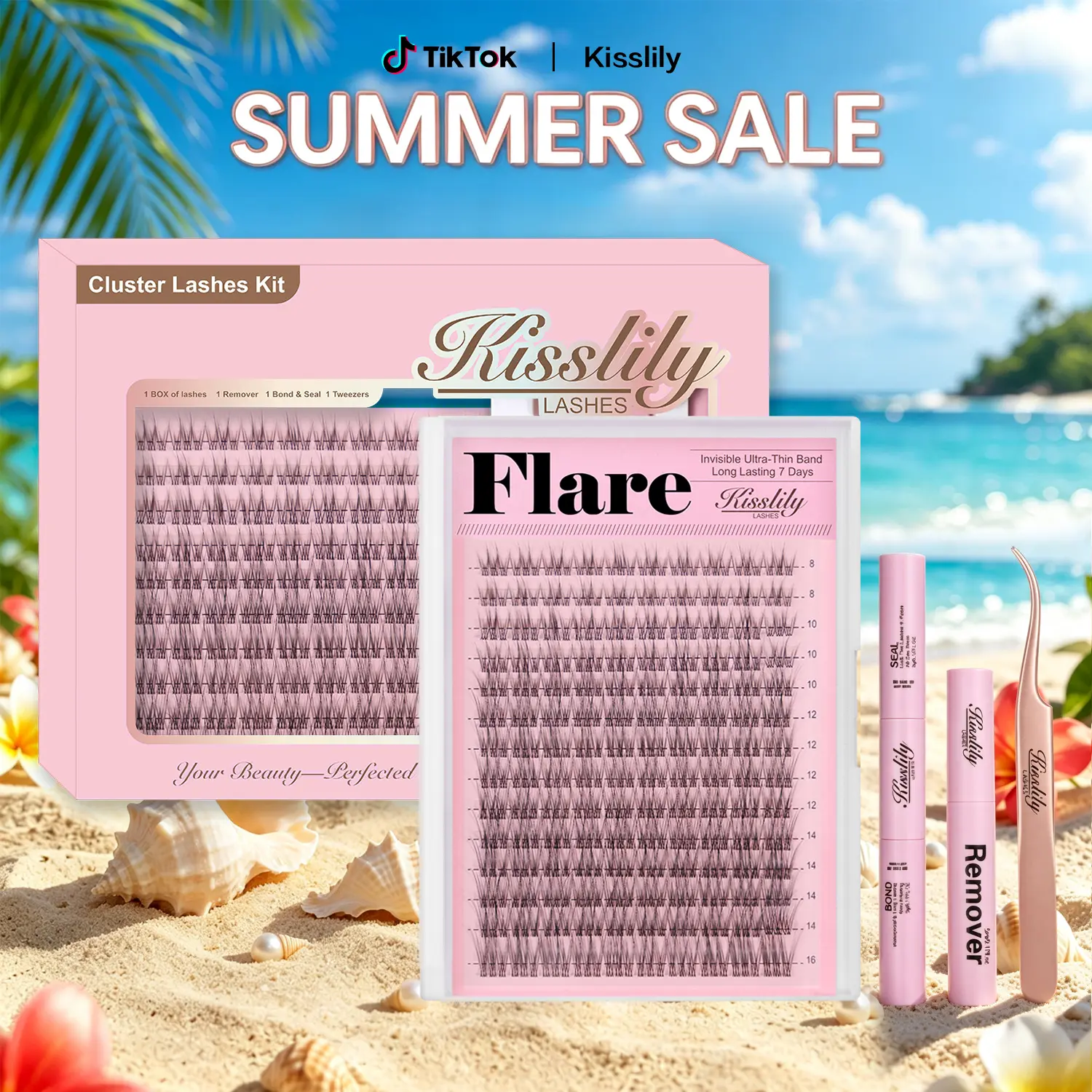 Flare| Kisslily Clean Girl Lash Clusters Kim & Kylie D curl C Curl | Spider Lash | Volume Boosting | Waterproof | Long-Lasting | DIY Extensions Soft | Easy DIY At Home | Ultra Thin Band |Beginner Makeup Lashes