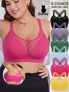 Valentine's Day Gift Sexy Mesh PLUS SIZE Women's Comfortable Breathable Seamless Sports Bra, Back Crossed Design,Breathable Seamless Design, Medium Support, Casual Style, All Seasons