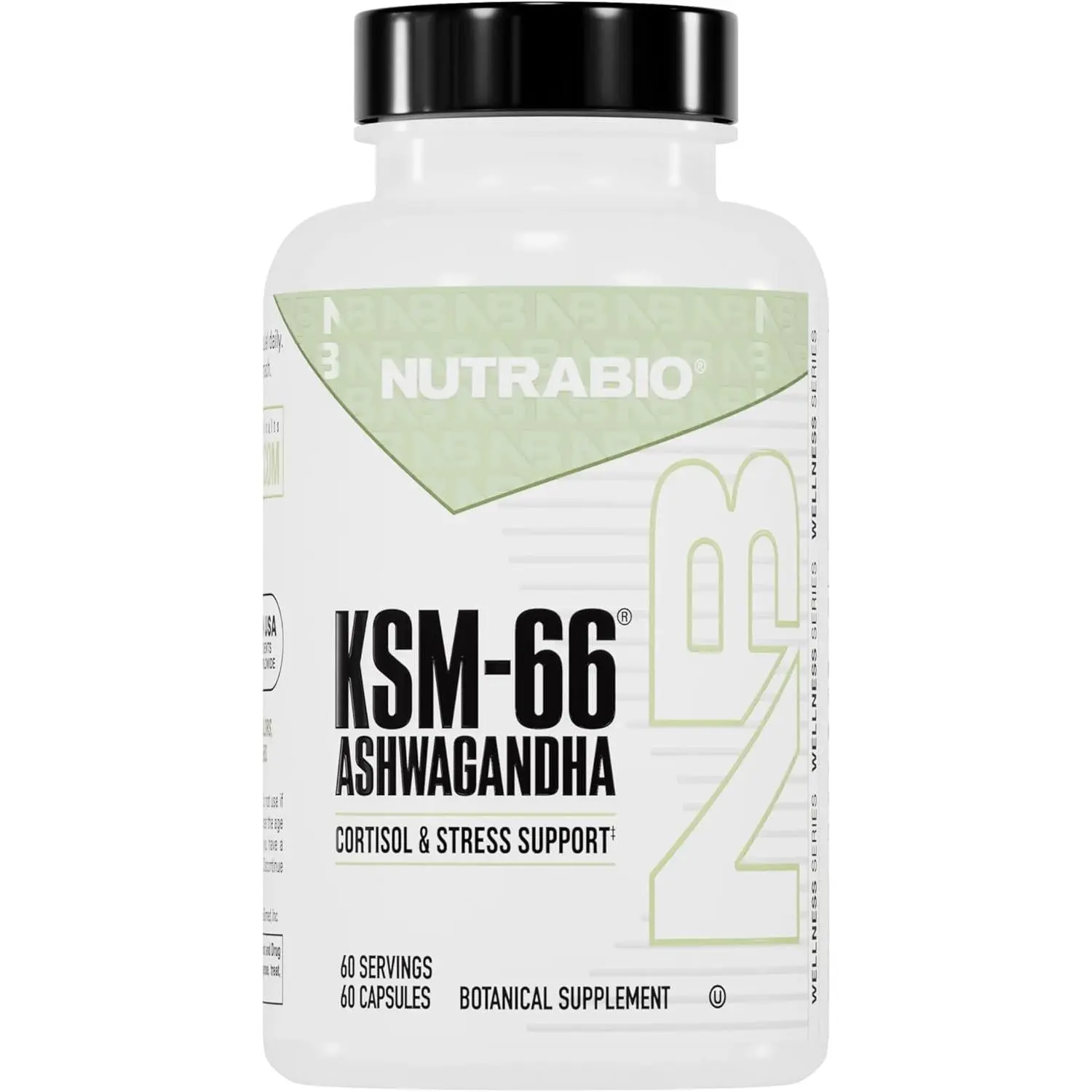 NutraBio Ashwagandha KSM-66 | Ashwagandha Herbal Supplement for Stress, Mood, & Performance | 600 MG of Clinically Studied KSM66 60 Capsules