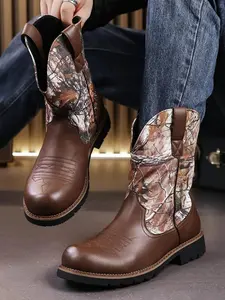 Men's Fashionable Colorblock Cowboy Boots, Casual Comfortable Western Boots for Daily Wear, Fashion  Boot Shoes  for Party, Daily Clothing Decor for Men