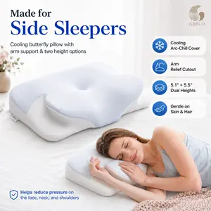 GEECO Upgraded Cooling Cervical Pillow for Neck Pain, Derilla Ergonomic Contoured Memory Foam with Breathable Ice Silk Pillowcase, Orthopedic Support for Side & Back Sleepers gift summerwins deep sleep pillow shopping puff removable pillowcase