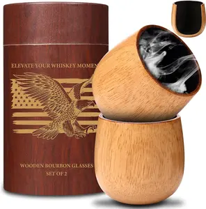 Oak Charred Whiskey Glass - Handcrafted Premium Oak Whiskey Tumbler, Unbreakable Old Fashioned Glass, Unique Wooden Bourbon Drinking Glass for Men