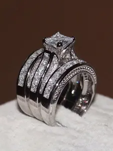 3 Pcs/Set Luxury Cubic Zirconia Ring Set For Women Wedding Rings For Wedding Party Engagement Anniversary Jewelry Valentine's Day Gift