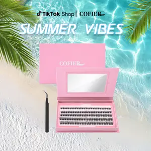 【Fluffy】Cofier No Glue Lash Kit Jelly-Coated Base Self Adhesive Individual Eyelashes Easy Makeup Application with Tweezers 80/100/160 Pcs for Salon-Like Results - Cosmetic #Summervibes