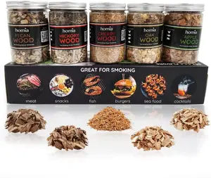 Homia Cocktail Smoker Kit of Wood Chips - 5 pcs x 8.4 oz with Apple, Cherry, Hickory, Pecan, Oak for Food & Cocktail Smokers