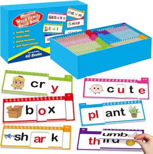 40 Phonics Word Family Build Book, Read and Rhyme Flip Book,Phonics Flash Cards, Learn to Read Phonics Games, Sight Word Flash Cards for Learning Activities