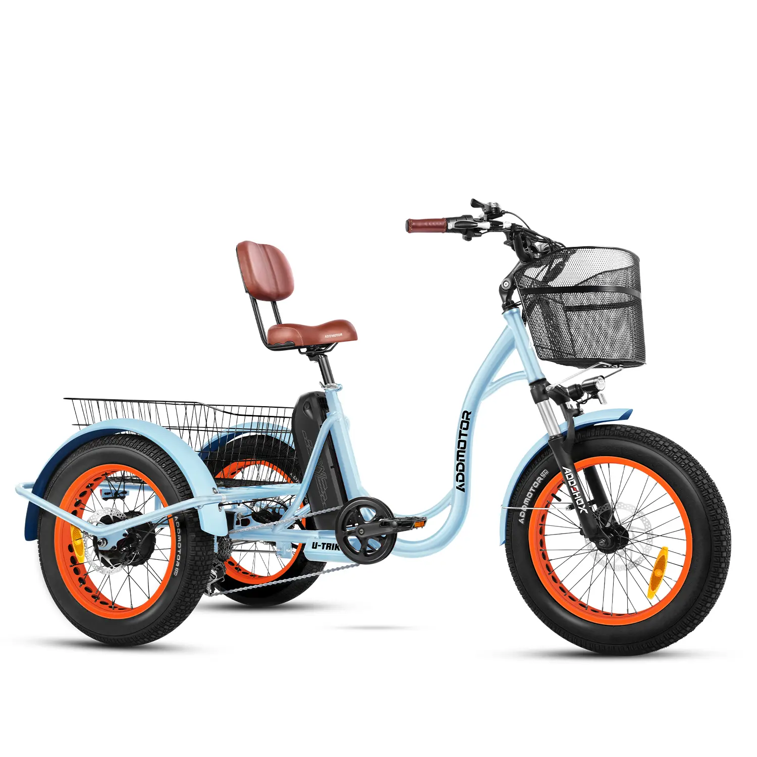 ADDMOTOR U-750 Adult Electric Tricycle for Seniors, 750W 48V 20Ah Tilting E-Trike, 85 mi Long Range, Step-Thru 4.0-inch Fat Tire 3-Wheel E-Bike, Big Front & Rear Baskets, Parking Brake, LED Light, 350 lb+ Capacity, 24-Month Support