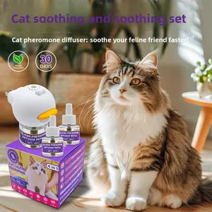 Cat Pheromone Electric Diffuser, Plug-In Calming Diffuser Set with Refill Liquid, Reduces Anxiety, Urination Issues, Hiding, Long-Lasting, Indoor Use