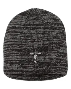 Jesus Cross Script Christian Embroidered Knit Beanie Cap