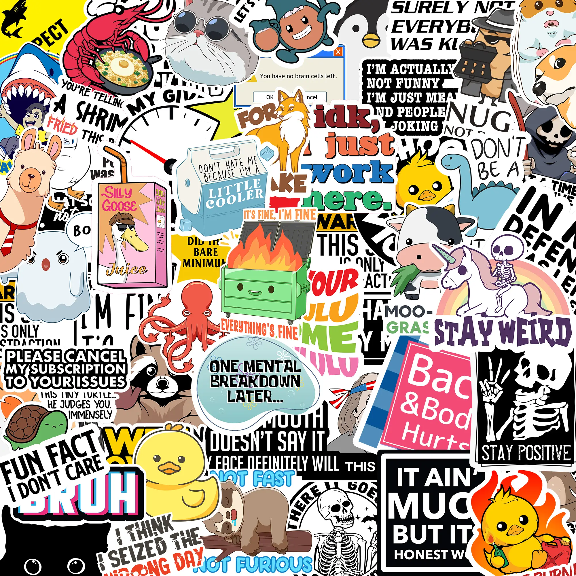 130 PCS Funny Hilarious Meme Stickers with Quotes for Laptop, Hard Hat, Work, Water Bottle, Computers - Vinyl Waterproof Decals, UV Resistant