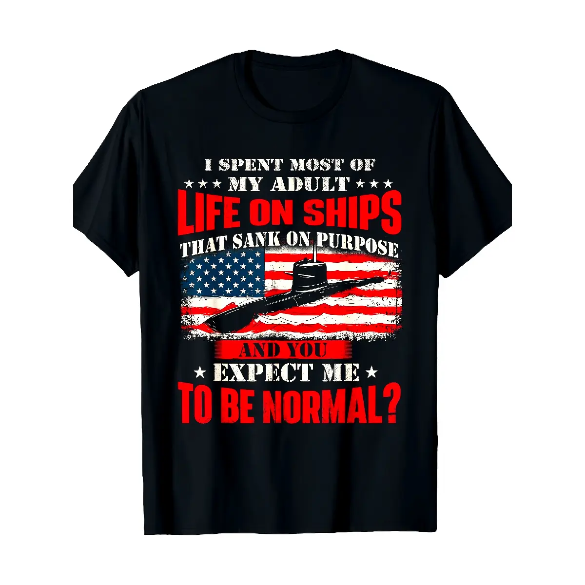 Menswear Short-Sleeve Round Neck Graphic Top - Navy Submariner Tee, Vintage US Submarine & Nautical Slogan Print ("I Spent Most of My Adult Life on Ships"), Soft Breathable for Naval Service Members, Casual Wear, Streetwear, Shortsleeve
