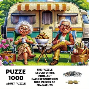 1000 Piece Large Size Paper Puzzle Set, Camping Theme Pattern (unframed), DIY Handmade, Durable Seamless Design, Holiday Gifts