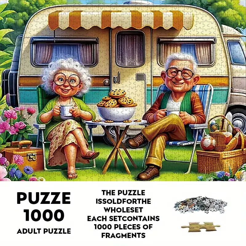 1000 Piece Large Size Challenging Paper Puzzle Set, Camping Theme Pattern (unframed), Creative Puzzle, Challenge Puzzle Game, DIY Handmade, Family Activity, Durable Seamless Design, Holiday Gifts