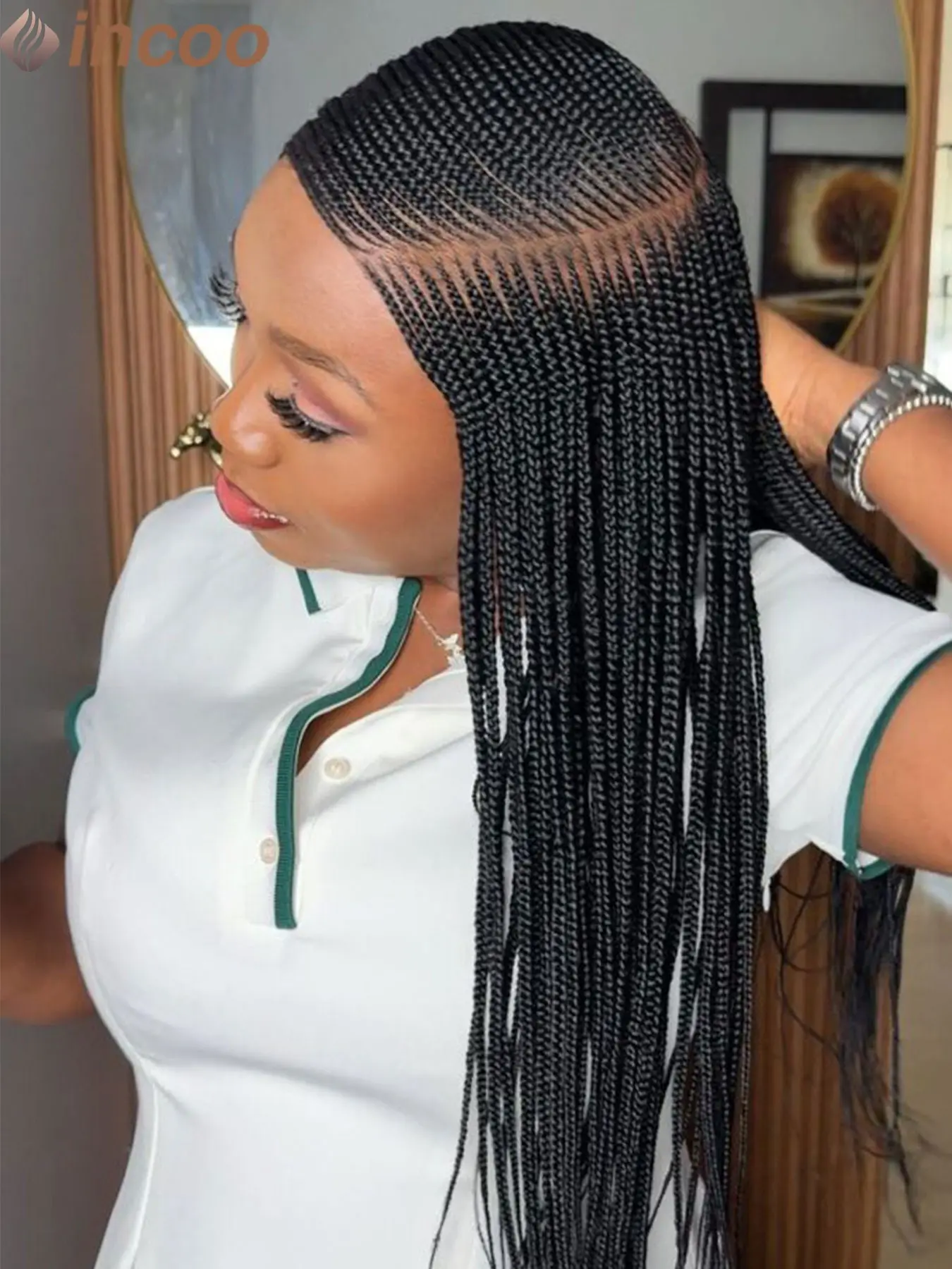 Synthetic Full Lace Front Wig, Side Part Cornrow Double Braided, Synthetic Braids, Extra Long Straight Hair, Jumbo Faux Locs, Side Part, Synthetic Material Wigs, All Seasons