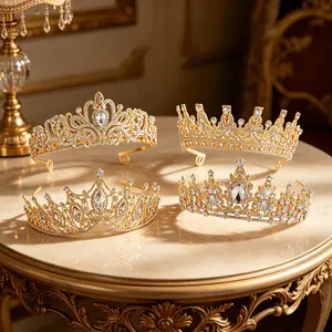 4 Pack Gold Queen Rhinestone Tiara Headbands with Combs, Sparkly Pageant Crowns for Prom, Quinceanera, Wedding, Comb