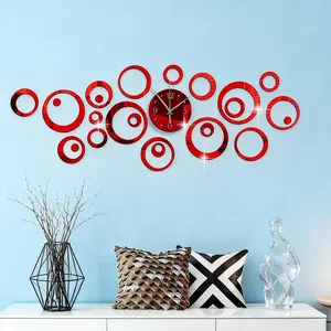 24PC, Red hollow circular acrylic mirror wall sticker, Round Design, suitable for home decoration, living room, bathroom, bedroom background wall decoration, home decoration lintel decoration, DIY detachable wall sticker