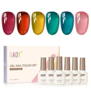 GAOY Bubbly Soda Jelly Gel Nail Polish of 6 Transparent Pink Red Blue Yellow Colors Sheer Gel Polish Kit for Salon Gel Manicure and Nail Art DIY at Home