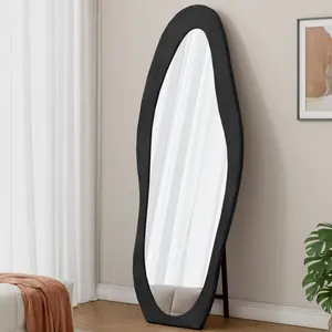 63 x 24 Inch Full Length Floor Mirror with Flannel Wrapped Wooden Frame for Bedroom Living Room Dressing Room Black