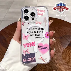 Magnetic Phone Case for iPhone 15 Plus 16 Pro Max 16E 14 13 12 11 X XS XR Faith Over Fear Psalm Christian Aesthetic Pattern TPU Shockproof Anti-Scratch Stylish Smartphone Cover
