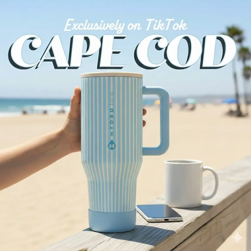 HydroJug Traveler 40 oz Light Blue Insulated Stainless Steel Water Bottle with Handle & Flip Straw Leak Resistant Tumbler Reusable for Women Men Cape Cod