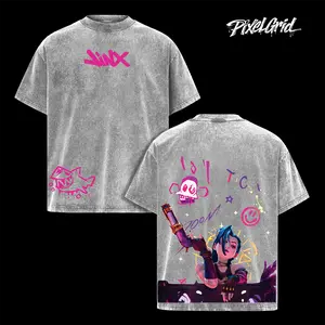 Jinx × Powder Arcane: League of Legends Washed Hoodie & Tee V2 – Vintage Heavy Cotton Tank top Oversized Anime Manga graphic Sweatshirt Unisex Streetwear Gift For Game Fan