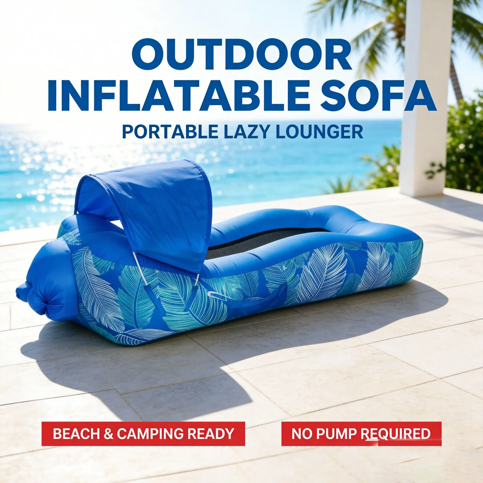 Ultralight Portable Inflatable Couch Air Lounger - Bean Bag Chair, Cloud Sofa, No Pump Required, Sports-Friendly, Sun Shade, Water Activities Floating Airbeds & Inflatables, Dual-Use S-Curve Design for Adult Camping Backyard Use