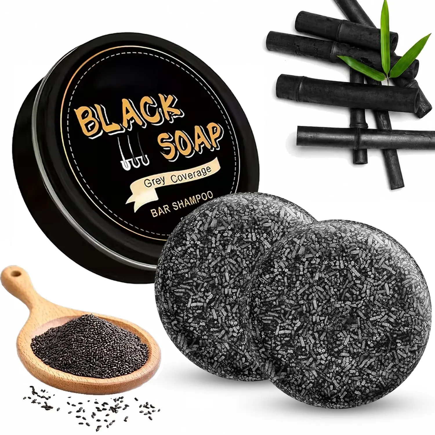 Gray Hair Reverse Bar Soap, Natural Hair Darkening Shampoo Bar for Gray Hair & Beard, Moisturizing Black Hair Soap with Scalp Care for Men & Women, 2 Pack