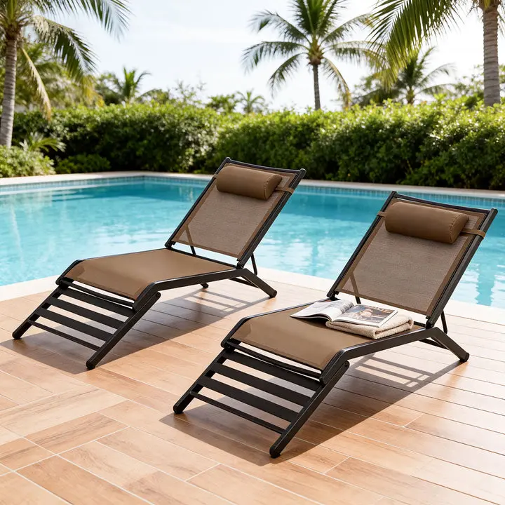 【Summervibes】Portable  outdoor lounge chair foldable, Textilene chaise lounge, aluminum patio lounger, adjustable pool lounger, folding outdoor bed