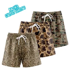 Pack 3 Duck Hunting Camo Mesh Shorts - Lightweight, Breathable, 5-Inch Inseam, Moisture-Wicking, Suitable for Men, Versatile Outdoor Wear- Fabric, Athletic Real Tree Print