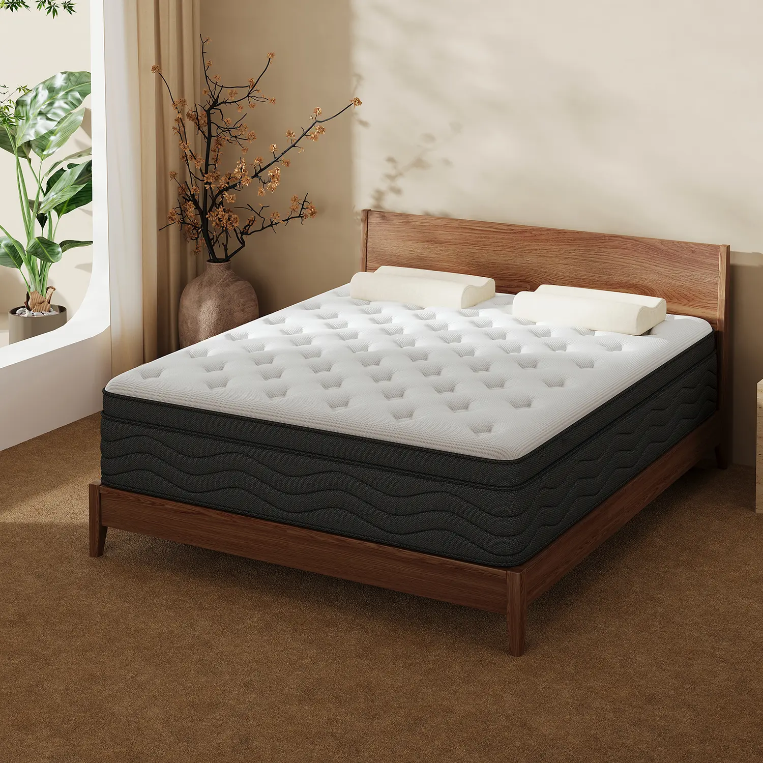 【SummerWins】8"10"12"14" Twin Full Queen King Size Mattress-in a Box Hybrid Spring Gel Memory Foam with Lumbar Support, for Home, Rooms, and Hotels
